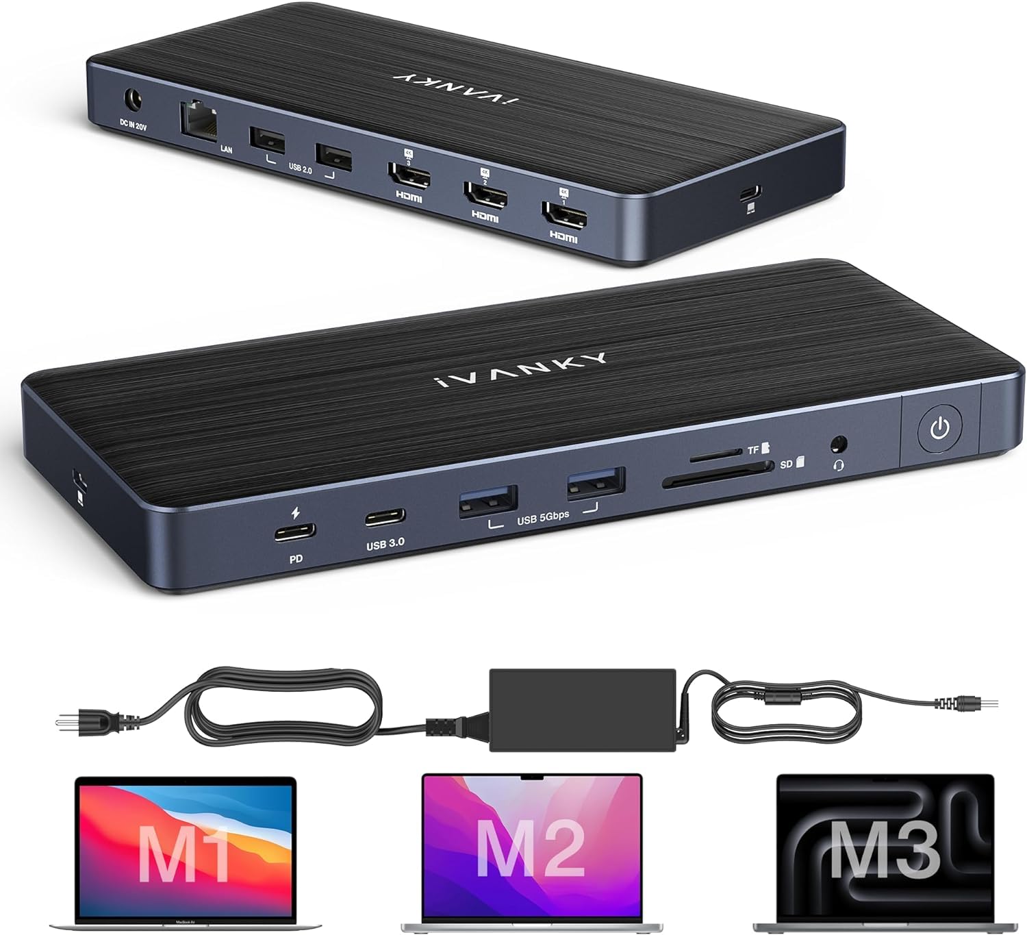 iVANKY FusionDock Pro 1 MacBook DisplayLink Docking Station with 3 Screen Output 150W Power Supports Triple Monitor for Mac 3HDMI 96W 6 Audio 14-in-1
iVANKY FusionDock Pro 1 MacBook DisplayLink Docking Station with 3 Screen Output 150W Power Supports Triple Monitor for Mac 3HDMI 96W 6 Audio 14-in-1