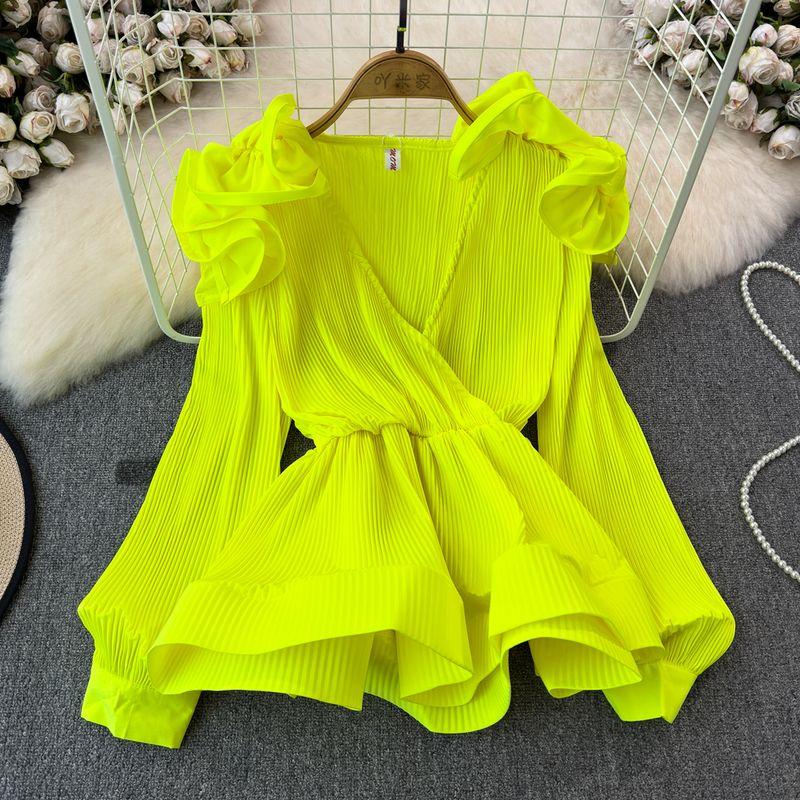 Ruffles Spring/Summer Niche Style Three-Dimensional Petals Waist-Tied Shirt Fluorescent yellow
Ruffles Spring/Summer Niche Style Three-Dimensional Petals Waist-Tied Shirt Fluorescent yellow