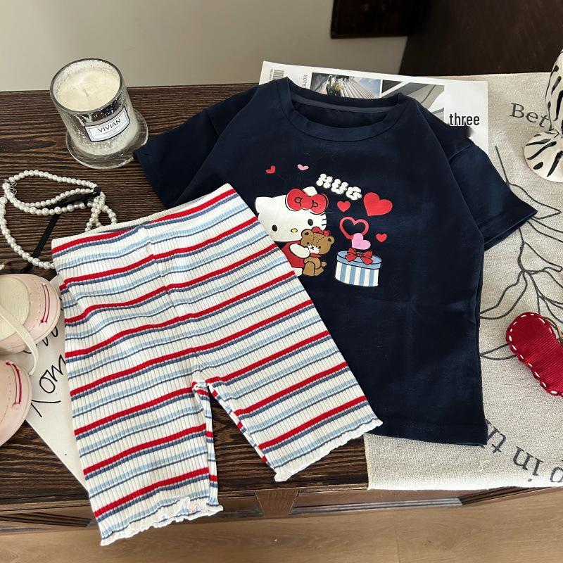 Korean Style Girls Cartoon T-Shirt & Striped Shorts Set - Summer 2025 Collection 120cm
Korean Style Girls Cartoon T-Shirt & Striped Shorts Set - Summer 2025 Collection 120cm