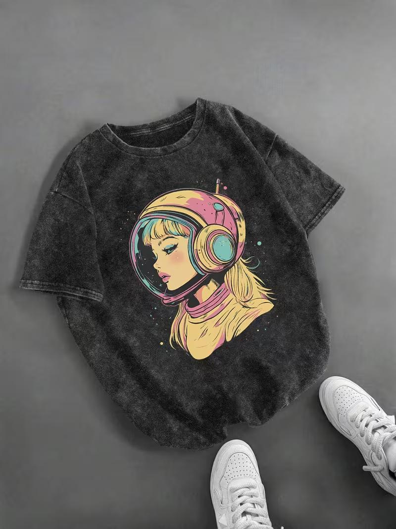 Vintage Washed Retro Female Astronaut Graphic TShirt for Men Women Casual Short Sleeve Crew Neck Oversized Space Tee S
Vintage Washed Retro Female Astronaut Graphic TShirt for Men Women Casual Short Sleeve Crew Neck Oversized Space Tee S