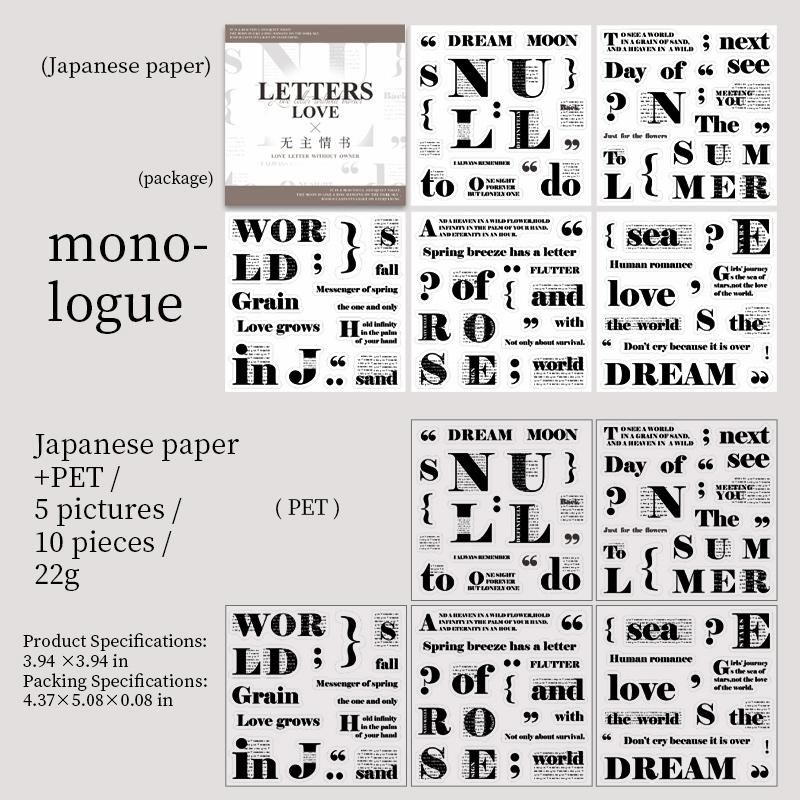 10 pcs/6 styles love letter series Stickers aesthetic Stick Decorative Diary Album Scrapbooking material Junk Journal Supplies
10 pcs/6 styles love letter series Stickers aesthetic Stick Decorative Diary Album Scrapbooking material Junk Journal Supplies