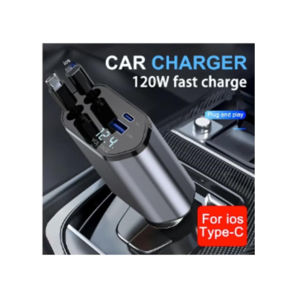 Car Charger - Fast Charging 4-in-1 Adapter with Collapsible Lightning & Type C Cables Dual USB Ports & Voltage Display - Compatible with iPhone iPad
Car Charger - Fast Charging 4-in-1 Adapter with Collapsible Lightning & Type C Cables Dual USB Ports & Voltage Display - Compatible with iPhone iPad