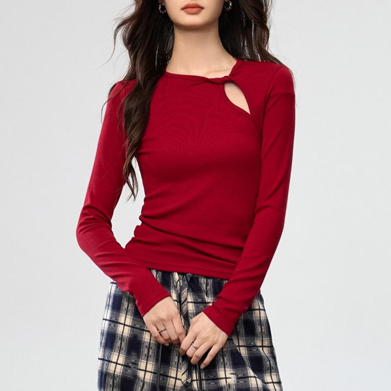 Spring Autumn Solid Color Hollow Out Bottomed Tee Women Long Sleeve Slim Knot Pullover T-shirt Temperament Top S красный
Spring Autumn Solid Color Hollow Out Bottomed Tee Women Long Sleeve Slim Knot Pullover T-shirt Temperament Top S красный