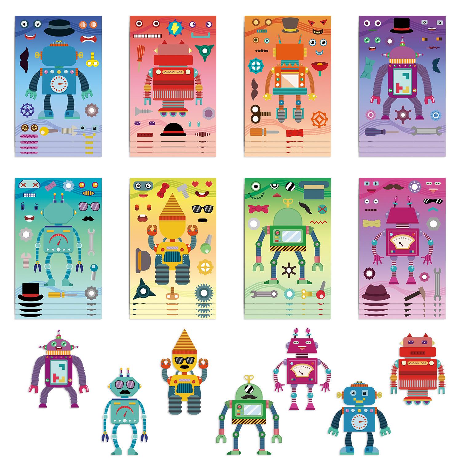 8 Мультяшных Роботов Делают Лицо Наклейка для Смены Лица DIY Ручной Аккаунт Маленькая Карта Украшение Чехла для Мобильного Телефона