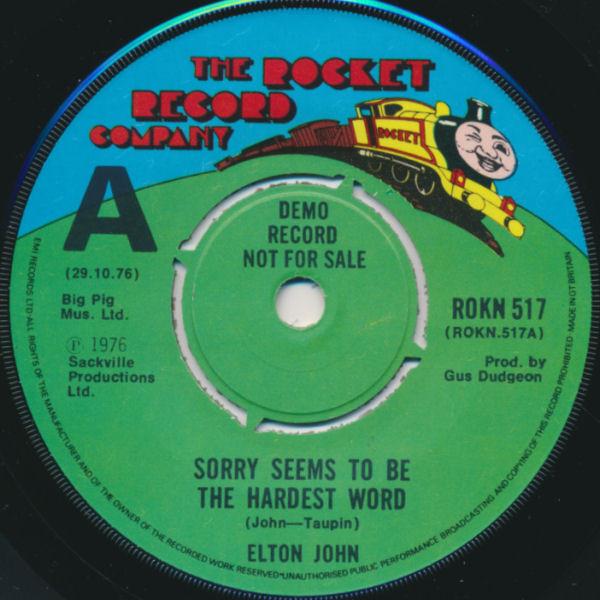 7inch Record ELTON JOHN - Sorry Seems To Be The Hardest Word ROKN517PROMO The Rocket Reco 1976 UK Rock Used
7inch Record ELTON JOHN - Sorry Seems To Be The Hardest Word ROKN517PROMO The Rocket Reco 1976 UK Rock Used