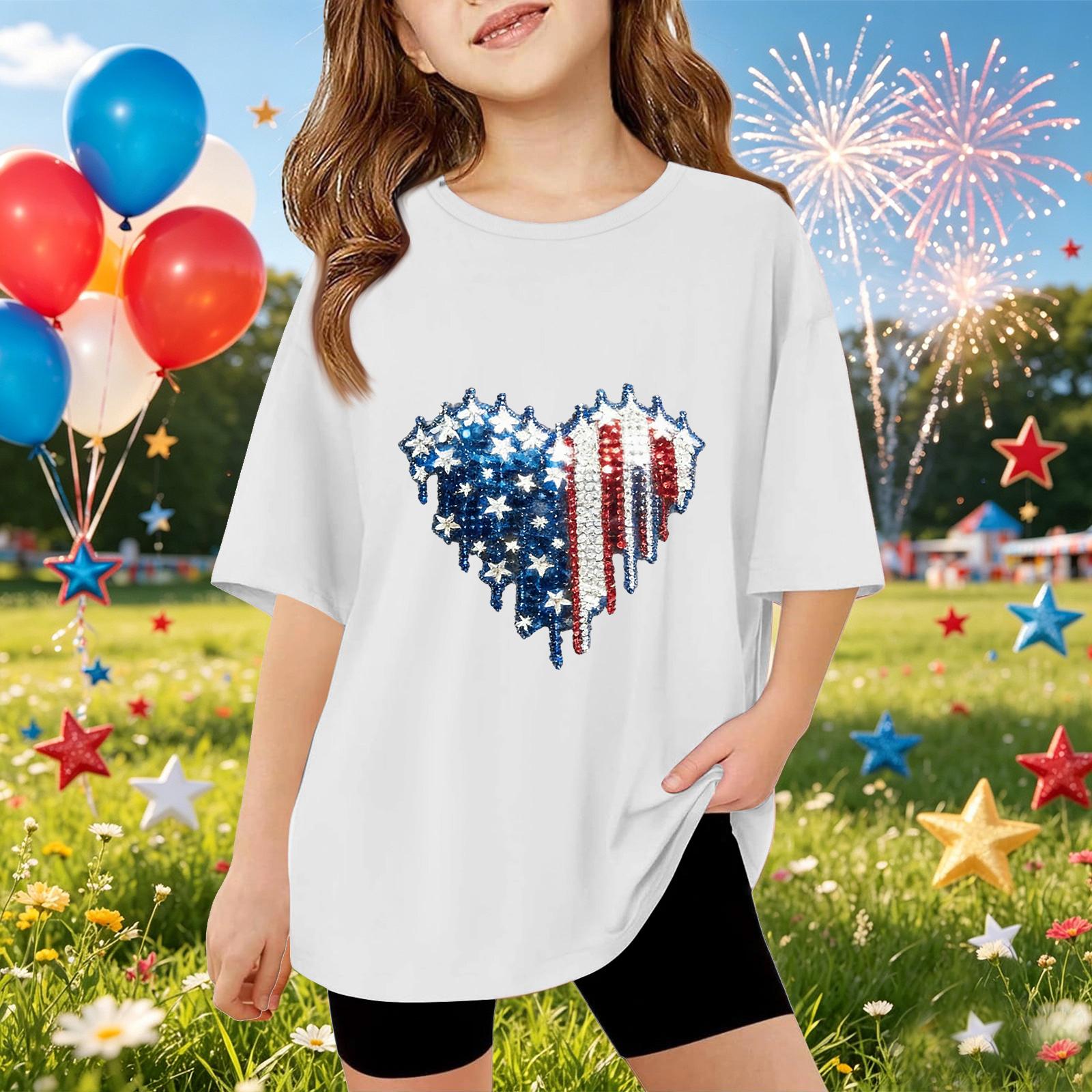 Kids Short Sleeve T-Shirt with Sequin Heart Print Independence Day Top Casual Loose Fit Tee for Boys and Girls Summer Wear 160 білий
Kids Short Sleeve T-Shirt with Sequin Heart Print Independence Day Top Casual Loose Fit Tee for Boys and Girls Summer Wear 160 білий