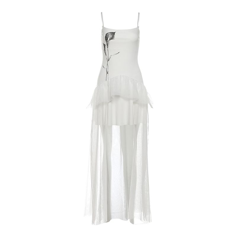 # Sisjuly# French style Pure Desire Common Calla Print Mesh Light Dance Transparent Sense Trailing Sling Dress Women Summer White S
# Sisjuly# French style Pure Desire Common Calla Print Mesh Light Dance Transparent Sense Trailing Sling Dress Women Summer White S