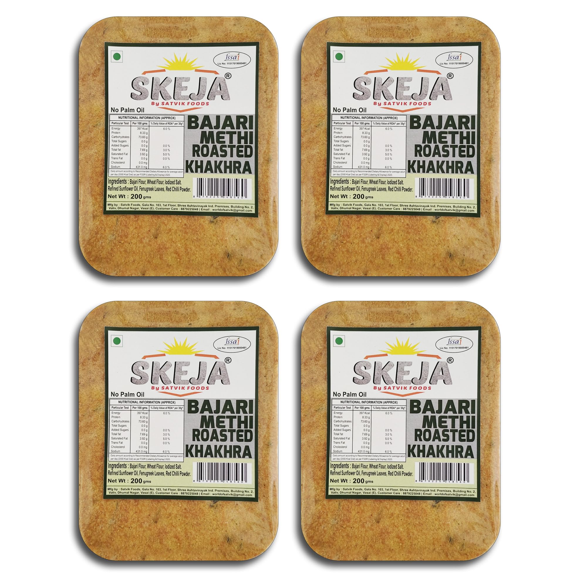 Skeja by Satvik Foods Premium Khakhra - Made with Sunflower Oil, No Palm Oil Used,Authentic Bajra Khakhra Snack | Roasted & Crispy | Health
Skeja by Satvik Foods Premium Khakhra - Made with Sunflower Oil, No Palm Oil Used,Authentic Bajra Khakhra Snack | Roasted & Crispy | Health