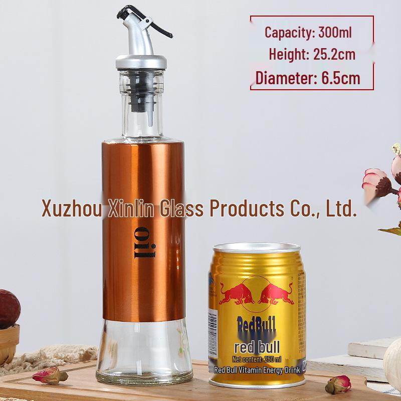 Прозрачная стеклянная бутылка для масла и приправ с крышкой из нержавеющей стали