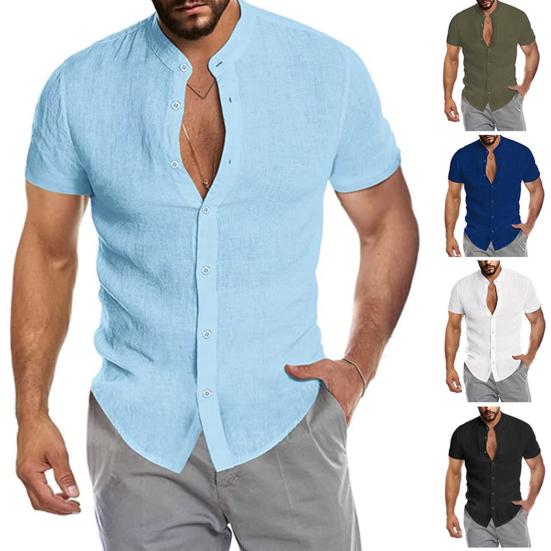 Мужская рубашка Slim Fit с воротником-стойкой и короткими рукавами, однобортный кардиган, летние топы, повседневная одежда
Мужская рубашка Slim Fit с воротником-стойкой и короткими рукавами, однобортный кардиган, летние топы, повседневная одежда
