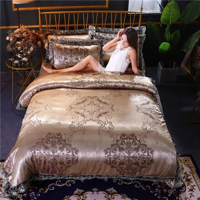 Luxury Jacquard Bedding Set Cotton Duvet Cover Lace Satin Bed Sheet Pillowcases King and Queen Size Bedspread Home Textiles 4PCs Queen Size 4pcs
Luxury Jacquard Bedding Set Cotton Duvet Cover Lace Satin Bed Sheet Pillowcases King and Queen Size Bedspread Home Textiles 4PCs Queen Size 4pcs