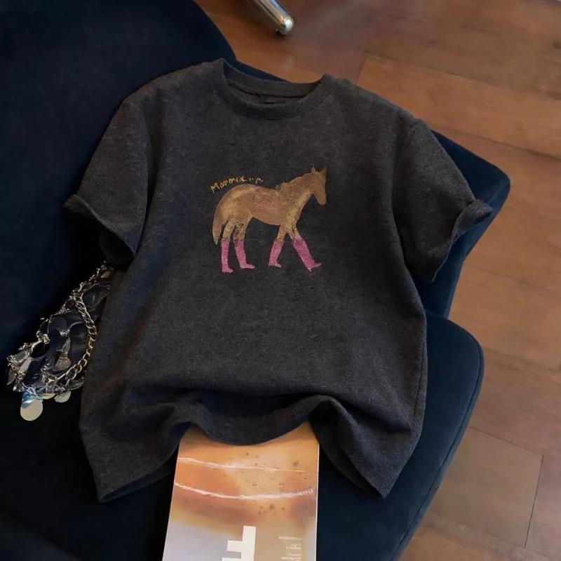 Womens Horse Print Short Sleeve Crew Neck Casual T Shirt M темно-сірий колір
Womens Horse Print Short Sleeve Crew Neck Casual T Shirt M темно-сірий колір