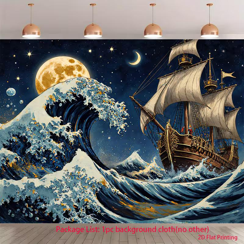 2D Pirate Ship Night Background, Big Wave and Golden Moon Decor 47.2x31.5inch/120*80cm
2D Pirate Ship Night Background, Big Wave and Golden Moon Decor 47.2x31.5inch/120*80cm