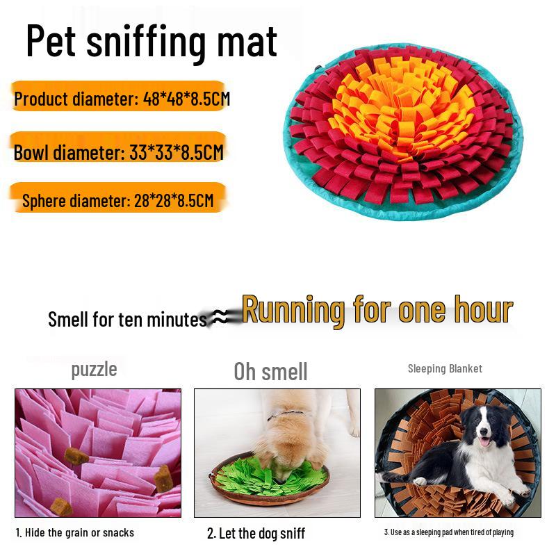 Нюхательная коврик для питомцев: Фетровая миска-медленник и фуражная головоломка для собак - Против удушья, для развлечения, одеяло для тренировки IQ 48 x 48 x 8.5 cm