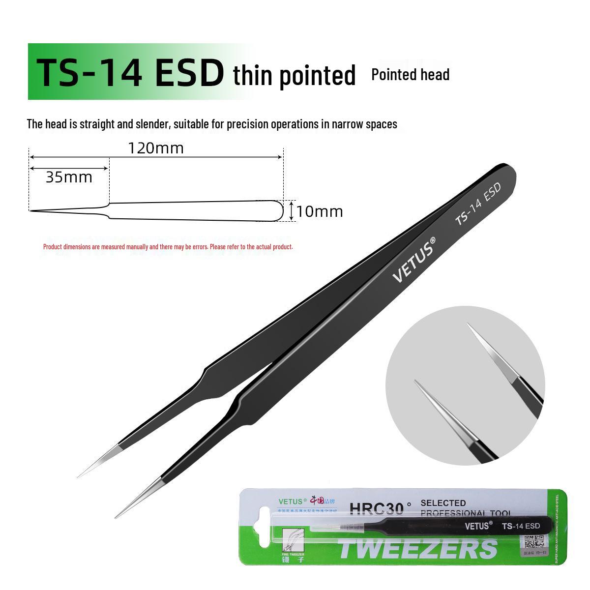 VETUS Anti-static Precision Tweezers Set (TS-11, TS-12, TS-15), ESD Bent Tip Repair Tools
VETUS Anti-static Precision Tweezers Set (TS-11, TS-12, TS-15), ESD Bent Tip Repair Tools