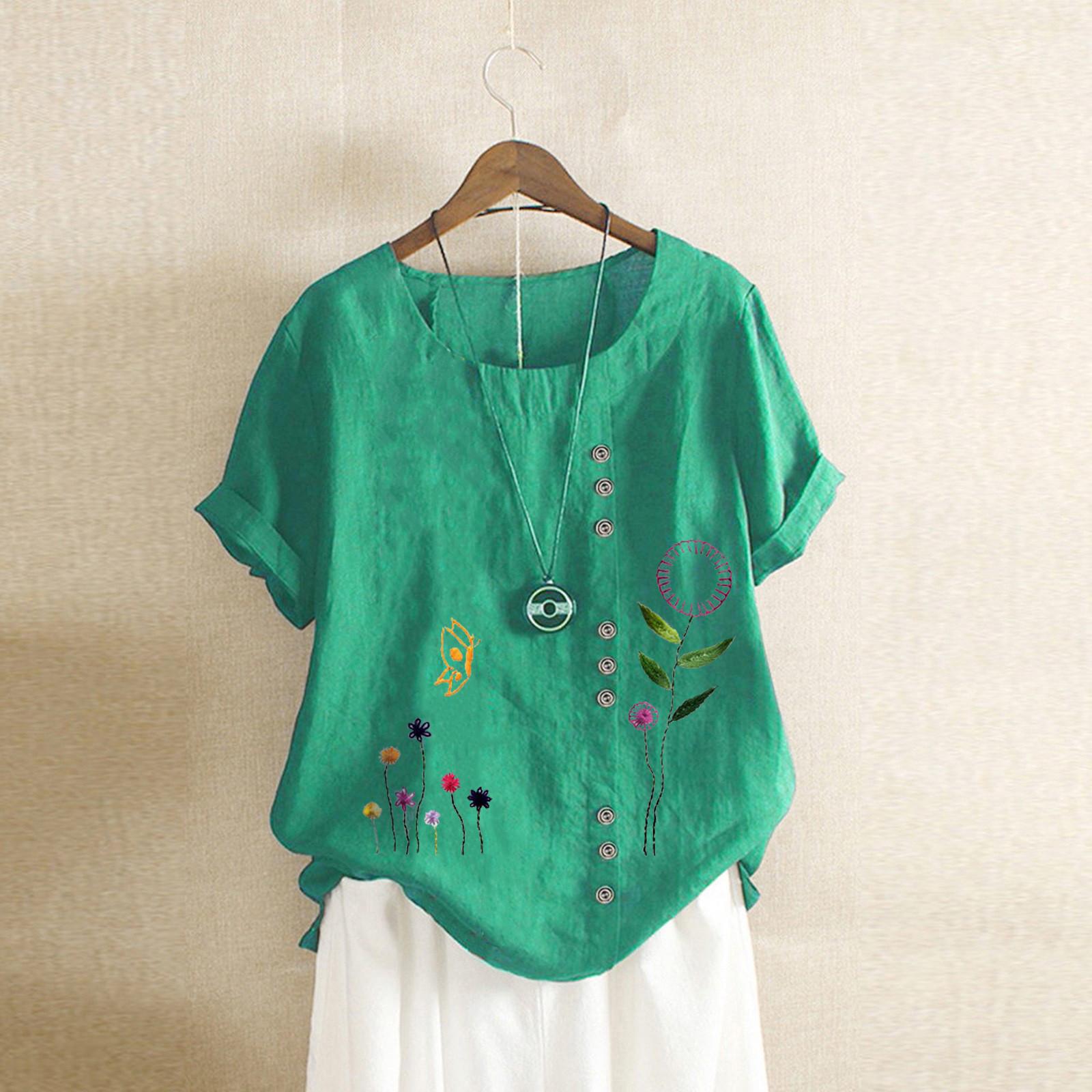 Woman Print T-shirt Short Sleeve Round Neck Cotton Linen Top Blouse L зелёный
Woman Print T-shirt Short Sleeve Round Neck Cotton Linen Top Blouse L зелёный