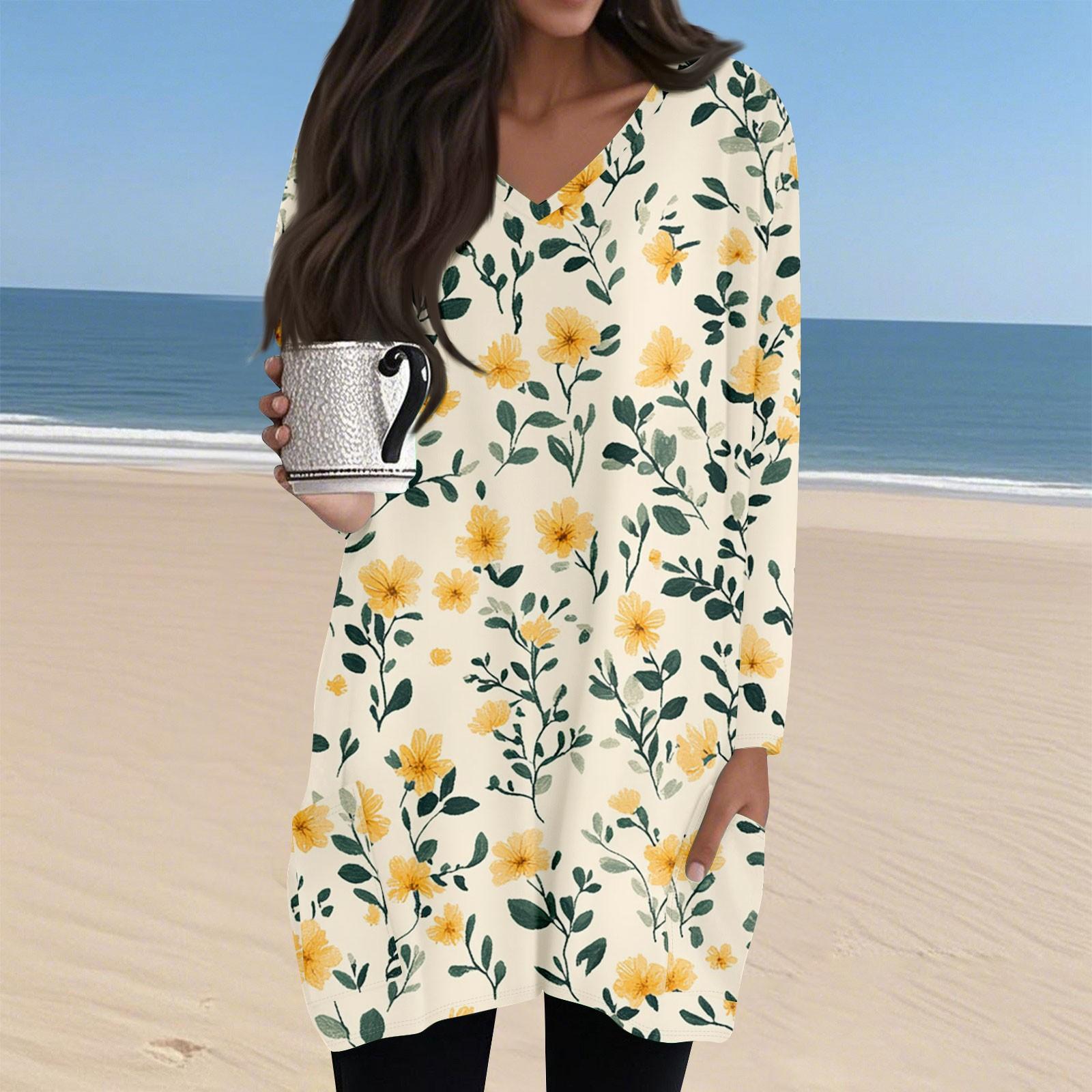 Ladies Casual And Fashionable V-neck Floral Print Mid Length Pocket Long Sleeved Top S жовтий
Ladies Casual And Fashionable V-neck Floral Print Mid Length Pocket Long Sleeved Top S жовтий