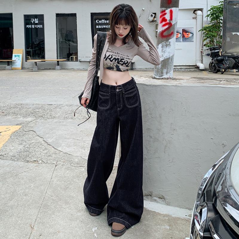 2024 Autumn Women s Retro Dark Blue Loose Wide-Leg Jeans - Drapey, Versatile, Straight-Floor Length. Small
2024 Autumn Women s Retro Dark Blue Loose Wide-Leg Jeans - Drapey, Versatile, Straight-Floor Length. Small