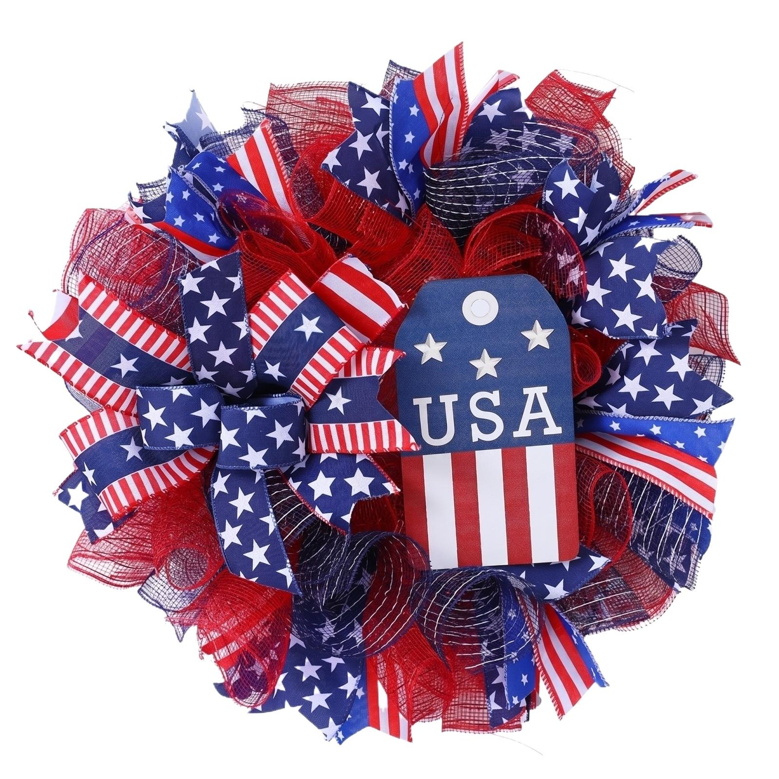 40CM Patriotic Decorative Wreath Mesh Ribbon Bow Design Independence Day Door Hanging Ornament USA Flag Theme for Home Window Festival Entryway One Size
40CM Patriotic Decorative Wreath Mesh Ribbon Bow Design Independence Day Door Hanging Ornament USA Flag Theme for Home Window Festival Entryway One Size