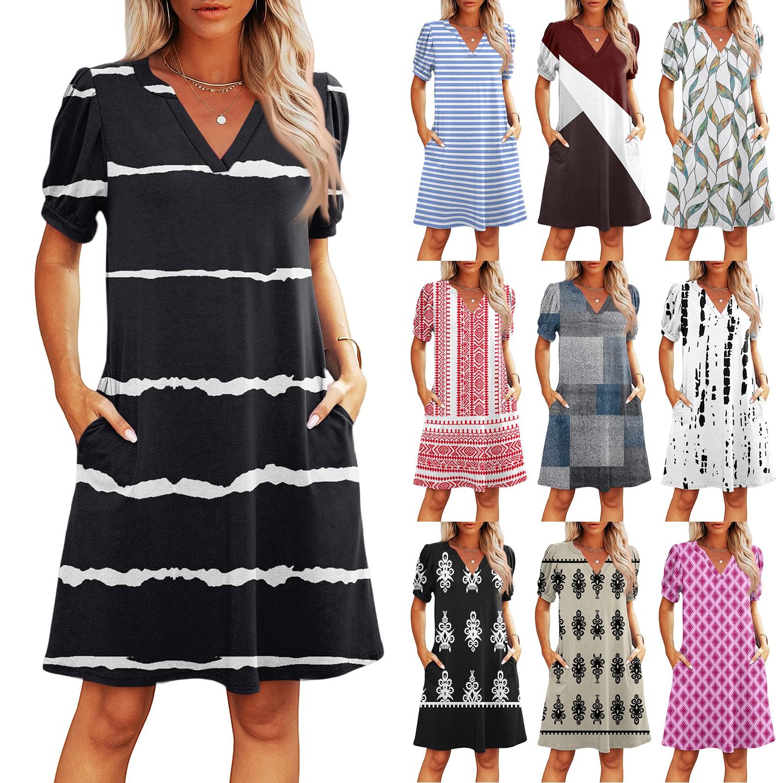 Women s Summer V Neck Casual Beach Dresses Pods Short Sleeve Striped Geometric Printed Dresses S білий
Women s Summer V Neck Casual Beach Dresses Pods Short Sleeve Striped Geometric Printed Dresses S білий