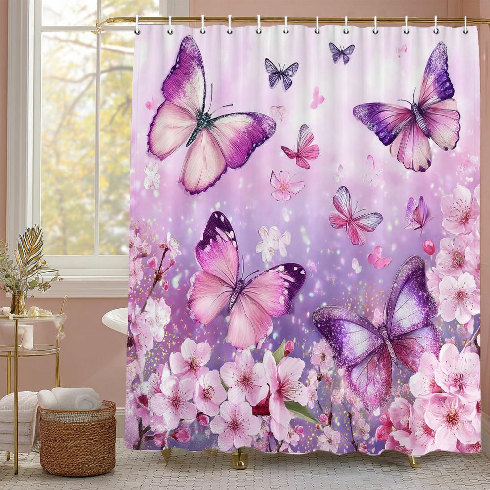 Pink Colour Floral Plant Butterflies Shower Curtain, Bathroom Decorative Shower Curtain, Waterproof Shower Curtain With Hooks W60H190(CM)-1 Pcs
Pink Colour Floral Plant Butterflies Shower Curtain, Bathroom Decorative Shower Curtain, Waterproof Shower Curtain With Hooks W60H190(CM)-1 Pcs