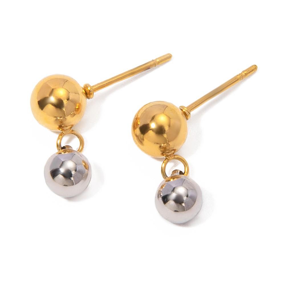 18K Gold Stainless Steel Round Bead Earrings in European & American Style, Gold & Silver Color Matching, Fashion Trend Personality.
18K Gold Stainless Steel Round Bead Earrings in European & American Style, Gold & Silver Color Matching, Fashion Trend Personality.