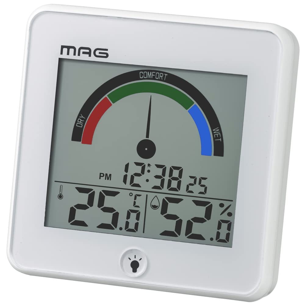 MAG Thermohygrometer Digital Index Clock Environmental Guide Display with Backlight White TH-104WH
MAG Thermohygrometer Digital Index Clock Environmental Guide Display with Backlight White TH-104WH