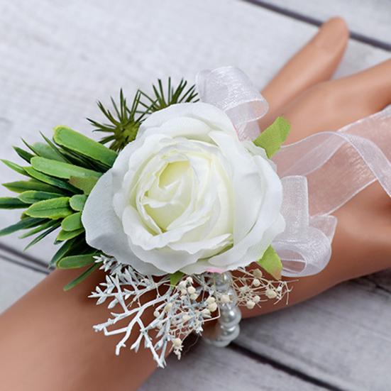 2 шт., комплект бутоньерки с розой на запястье, элегантные свадебные аксессуары для выпускного вечера, украшения белого костюма