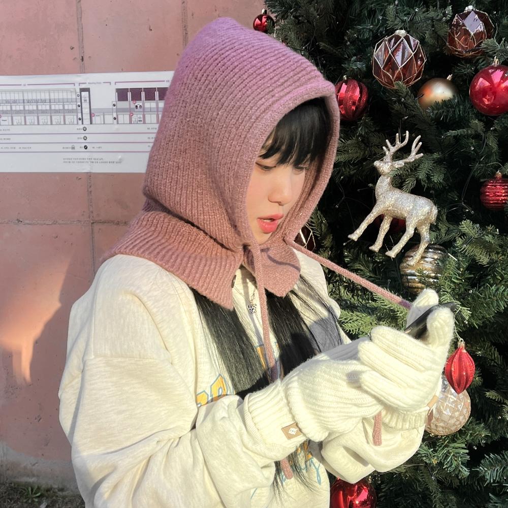 Синяя городская шерстяная вязаная шапка с капюшоном на пуговицах, Балаклава, 6 цветов