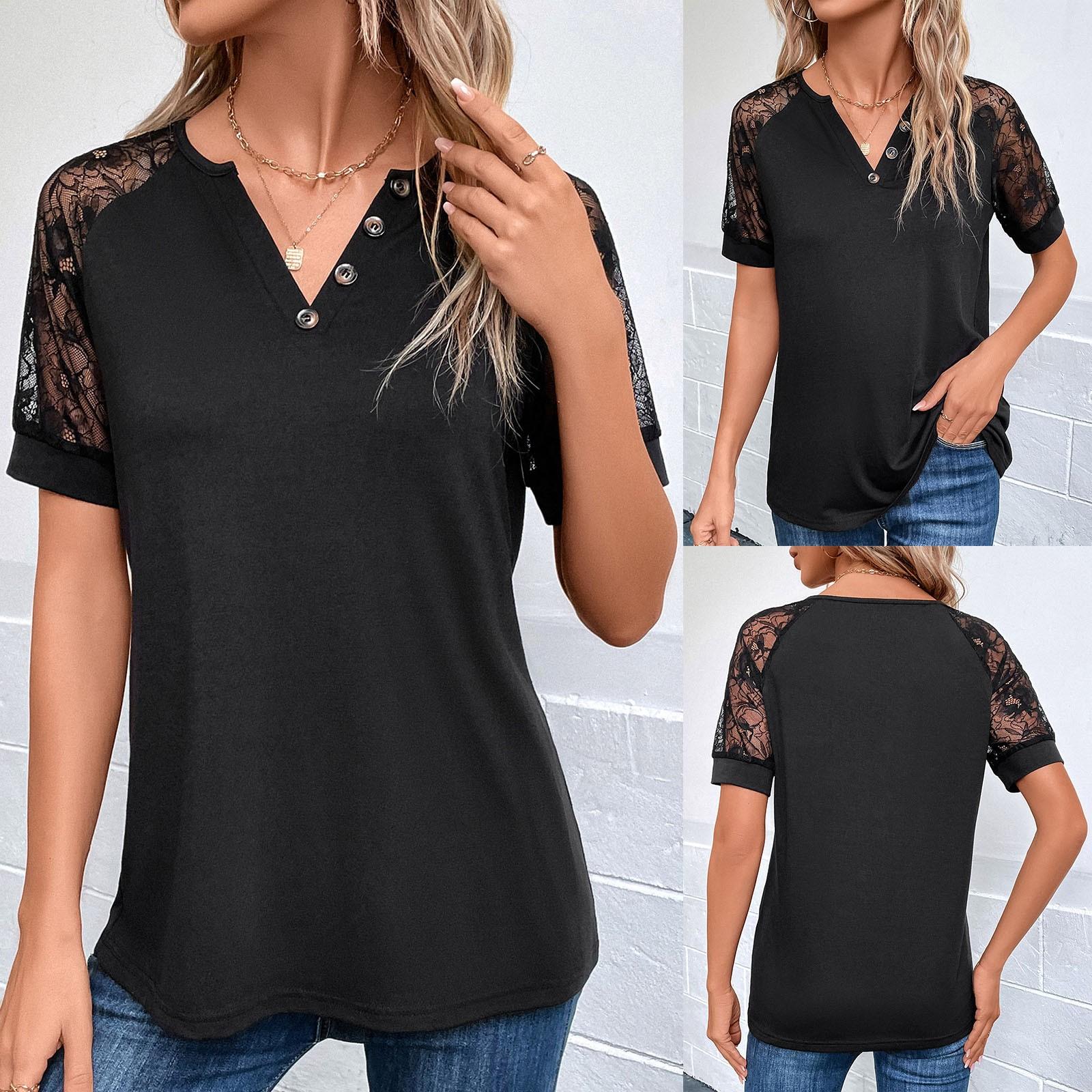 Fashion Womens Loose Summer V Neck Solid Color Button Loose Hollow Embroidery T-shirt Tops
Fashion Womens Loose Summer V Neck Solid Color Button Loose Hollow Embroidery T-shirt Tops