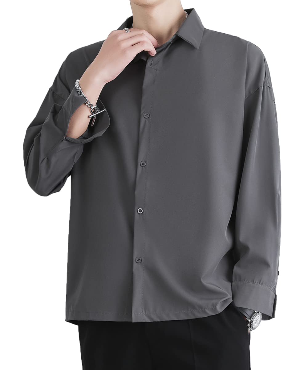 COMOOS Рубашка мужская с длинным рукавом, однотонная, свободного кроя, больших размеров, дышащая, популярная для и осени, Цвет, Посадка, В наличии, Повседневная, Плечо, Материал,