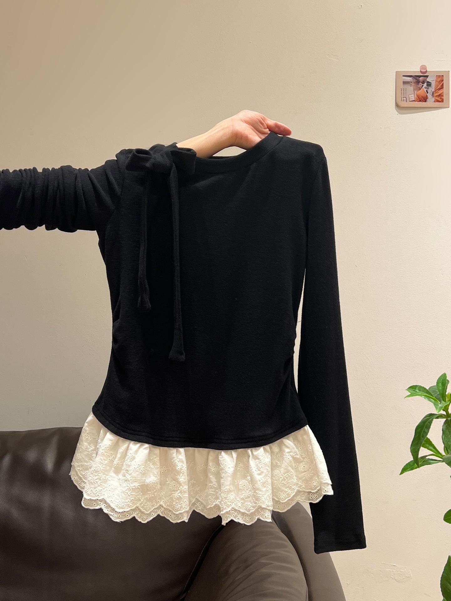 Ballet style white lace hem lace-up polished long-sleeved T-shirt autumn and winter new inner bottoming shirt top women L чорний
Ballet style white lace hem lace-up polished long-sleeved T-shirt autumn and winter new inner bottoming shirt top women L чорний