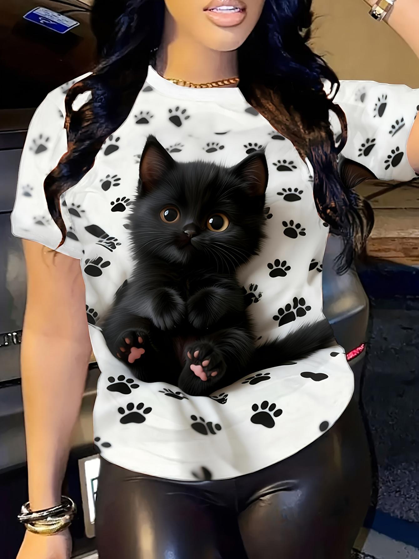 Cute Paw Print Little Black Cat Pattern Print Design Women S Plus-Size Top. Ladies Casual Comfortable Round-Neck T-Shirt. Elegant Women S Top. a Must 3XL дубильна кора
Cute Paw Print Little Black Cat Pattern Print Design Women S Plus-Size Top. Ladies Casual Comfortable Round-Neck T-Shirt. Elegant Women S Top. a Must 3XL дубильна кора