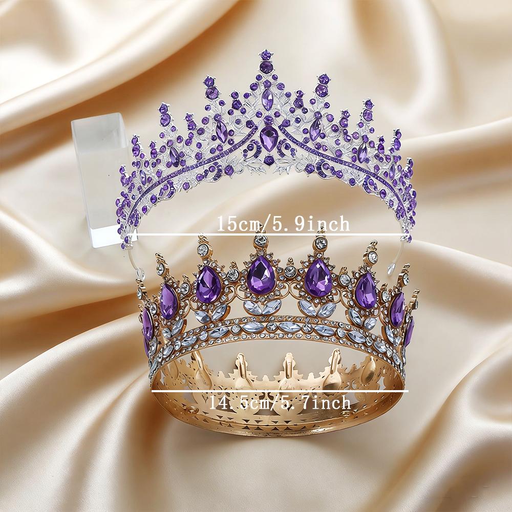 Luxury Purple Crystal Crown Set - 2Pcs Baroque Tiara Full Round Crown with Amethyst Gems Clear Rhinestones Perfect Baroque
Luxury Purple Crystal Crown Set - 2Pcs Baroque Tiara Full Round Crown with Amethyst Gems Clear Rhinestones Perfect Baroque