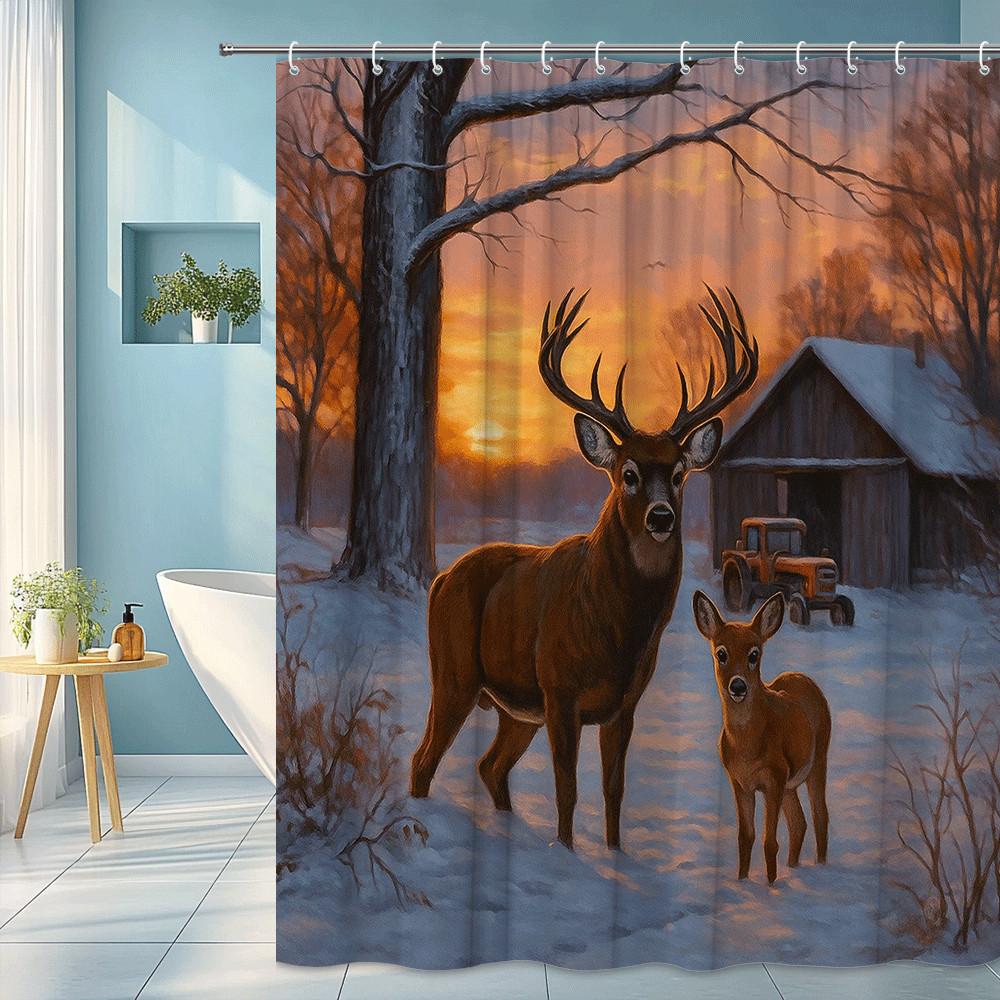 Deer In Winter Forest Shower Curtain Sunset Snow Scene Rustic Cabin Nature Art Decor Country Bathroom Design Waterproof W60H190(CM)-1 Pcs
Deer In Winter Forest Shower Curtain Sunset Snow Scene Rustic Cabin Nature Art Decor Country Bathroom Design Waterproof W60H190(CM)-1 Pcs