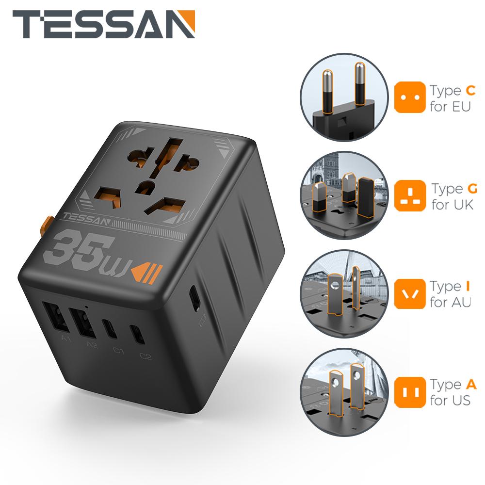 Универсальный дорожный адаптер TESSAN GaN 35 Вт с USB и быстрой зарядкой типа C, международный адаптер питания для путешествий
Универсальный дорожный адаптер TESSAN GaN 35 Вт с USB и быстрой зарядкой типа C, международный адаптер питания для путешествий