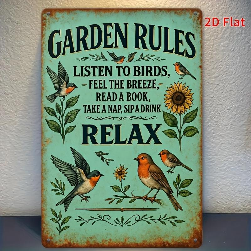 Vintage Garden Rules Metal Wall Art Sign Rustic Iron Tin Plaque with Humorous Bird Floral Design Weathered Teal Finish 20x30cm(7.8x11.8inch)
Vintage Garden Rules Metal Wall Art Sign Rustic Iron Tin Plaque with Humorous Bird Floral Design Weathered Teal Finish 20x30cm(7.8x11.8inch)