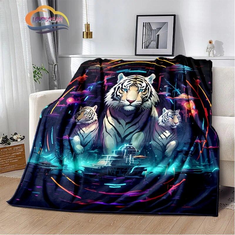 Тигровое художественное одеяло, фланелевое теплое мягкое плюшевое одеяло для дивана, украшение для гостиной, спальни, кровати, туристическое одеяло 30x40in