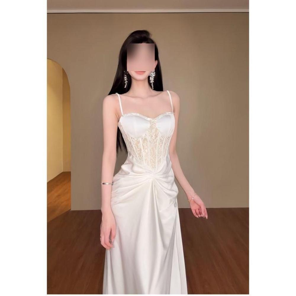 Платье на день рождения, темпераментное платье макси с завышенной талией, высококачественное изысканное банкетное кружевное платье-комбинация с косточками XL- (recommended 110-60kg)