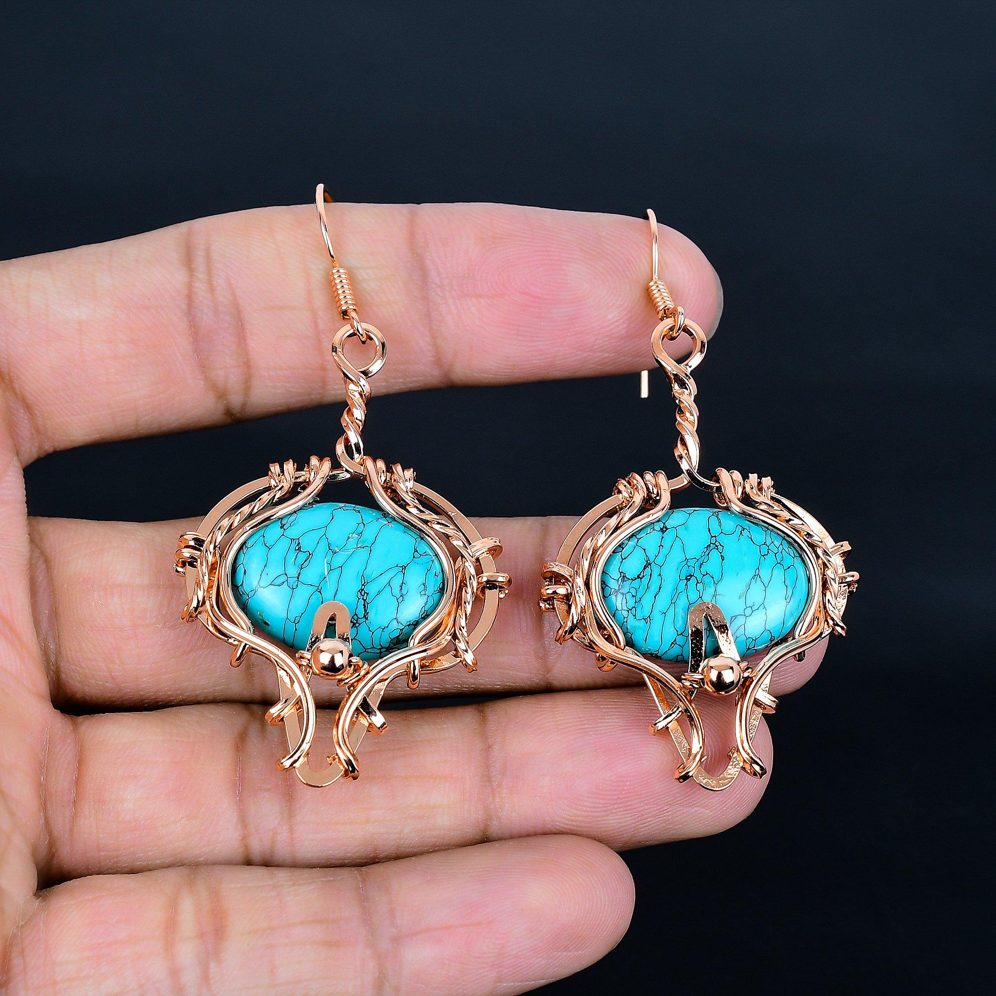 Santa Rosa Turquoise 999 Copper Wire Wrapped Earrings, Handmade Gemstone Earrings Jewelry, Gifts For Wife Brand New Earrings 2.55 Inches
Santa Rosa Turquoise 999 Copper Wire Wrapped Earrings, Handmade Gemstone Earrings Jewelry, Gifts For Wife Brand New Earrings 2.55 Inches