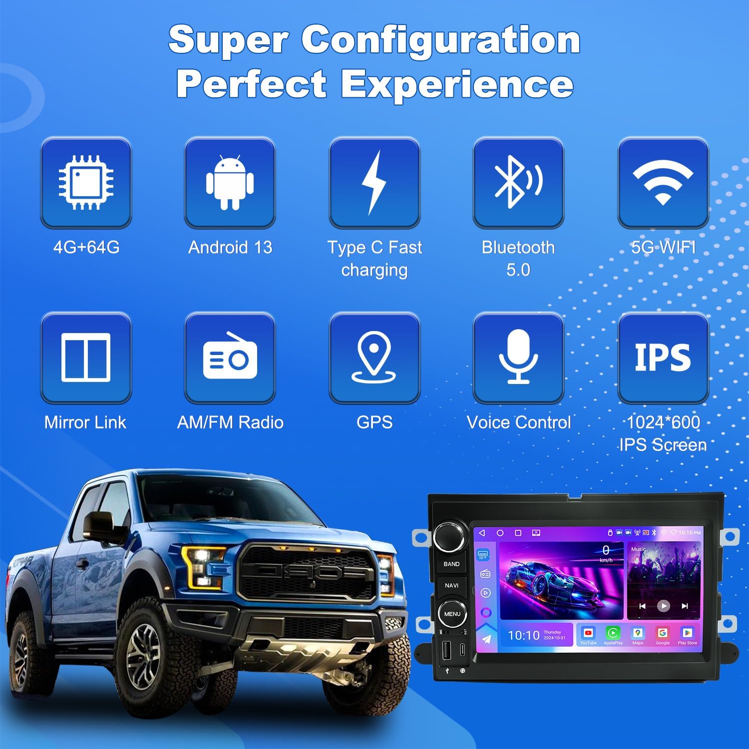 Car Radio for Ford F150 F250 F350 2004-2014, Android Stereo 7 Touch Screen with GPS, Wireless CarPlay, Android Auto, 5G WiFi, B United States
Car Radio for Ford F150 F250 F350 2004-2014, Android Stereo 7 Touch Screen with GPS, Wireless CarPlay, Android Auto, 5G WiFi, B United States