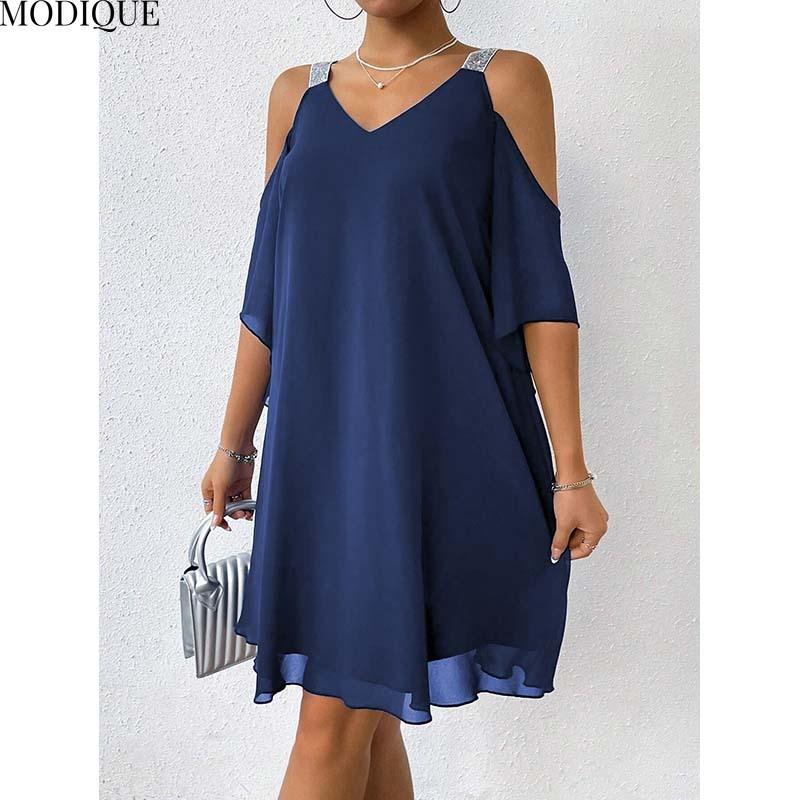 MODIQUE 2025 Summer New Women s Elegant Chiffon Off Shoulder Solid Blue Flounce Slip Short Dress Ladies Casual Short Sleeve V-Neck Dress XL синій
MODIQUE 2025 Summer New Women s Elegant Chiffon Off Shoulder Solid Blue Flounce Slip Short Dress Ladies Casual Short Sleeve V-Neck Dress XL синій