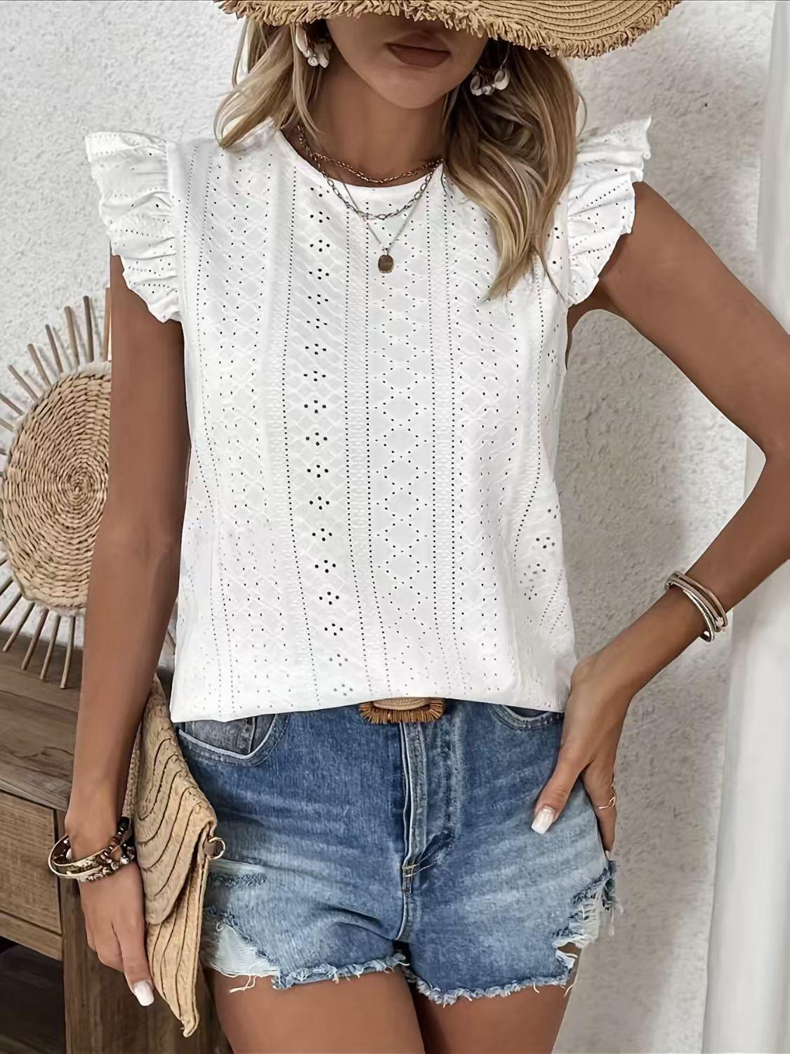 European & American Spring/Summer 2026 Ruffle Sleeve Back Tie Top for Women Medium білий
European & American Spring/Summer 2026 Ruffle Sleeve Back Tie Top for Women Medium білий