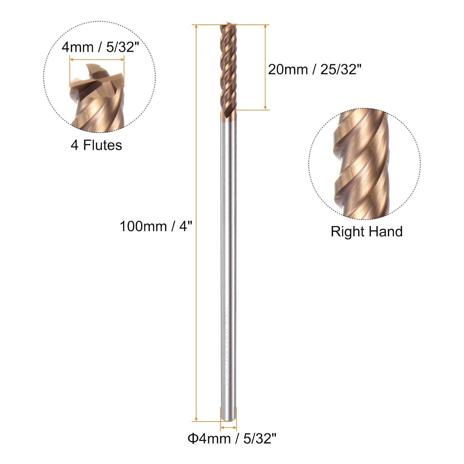 HARFINGTON 5pcs Carbide Square End Mills 4mm (5/32 ) Dia 4mm (5/32 ) Shank 100mm (4 ) Extra Long HRC55 TiSiN Coated Micro-Grain Tungsten Carbide 4
HARFINGTON 5pcs Carbide Square End Mills 4mm (5/32 ) Dia 4mm (5/32 ) Shank 100mm (4 ) Extra Long HRC55 TiSiN Coated Micro-Grain Tungsten Carbide 4