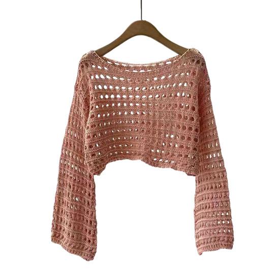 Sun Protection Cover-up Round Neck Extra Long Sleeves Soft Stretchy Sunscreen Pullover Tops Pure Color Hollow Design Short Knitting Tops рожевий
Sun Protection Cover-up Round Neck Extra Long Sleeves Soft Stretchy Sunscreen Pullover Tops Pure Color Hollow Design Short Knitting Tops рожевий