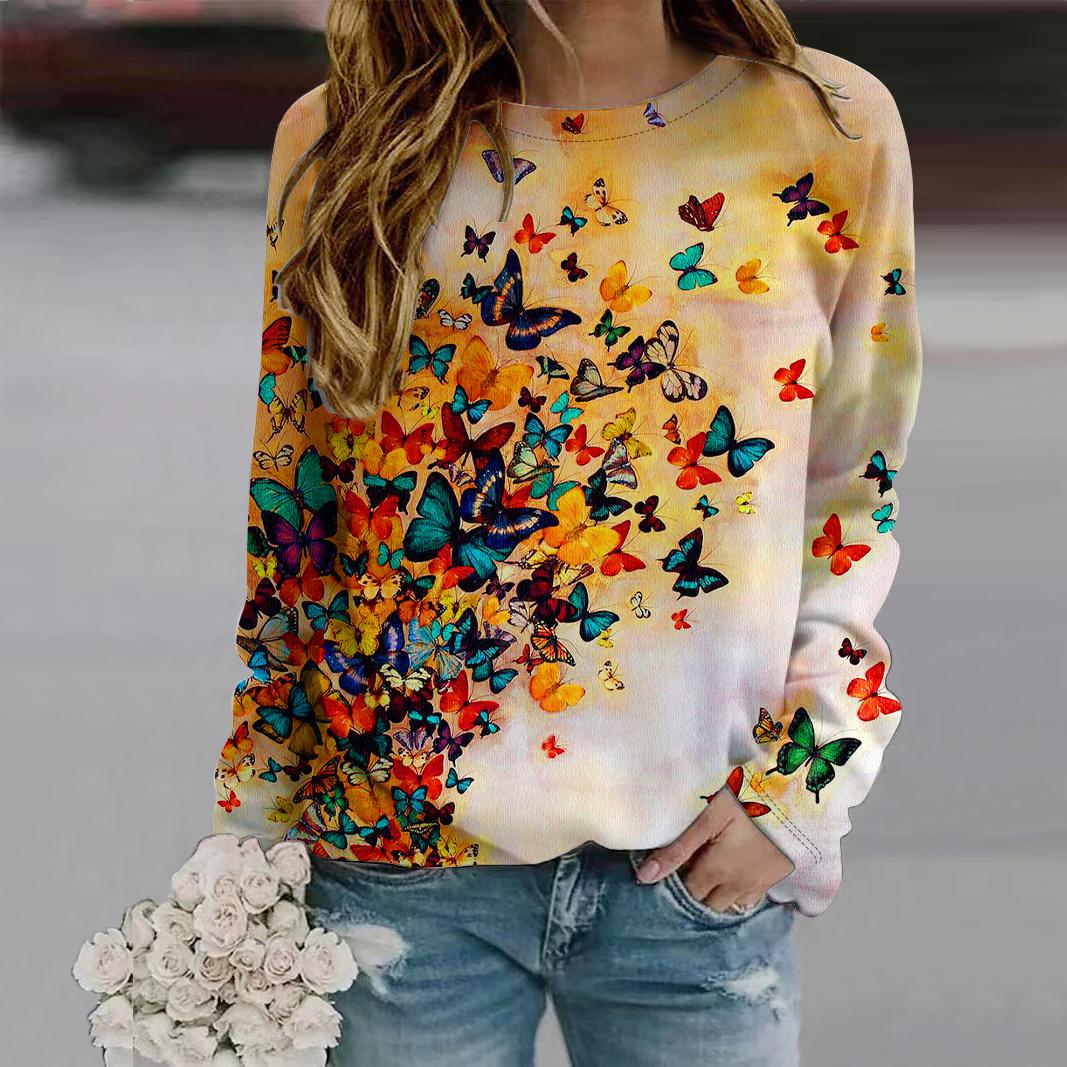 Осенняя женская модная футболка с круглым вырезом и длинным рукавом, свободная одежда, оранжевая красивая футболка с принтом бабочек для девочек, уличная 8XL
Осенняя женская модная футболка с круглым вырезом и длинным рукавом, свободная одежда, оранжевая красивая футболка с принтом бабочек для девочек, уличная 8XL