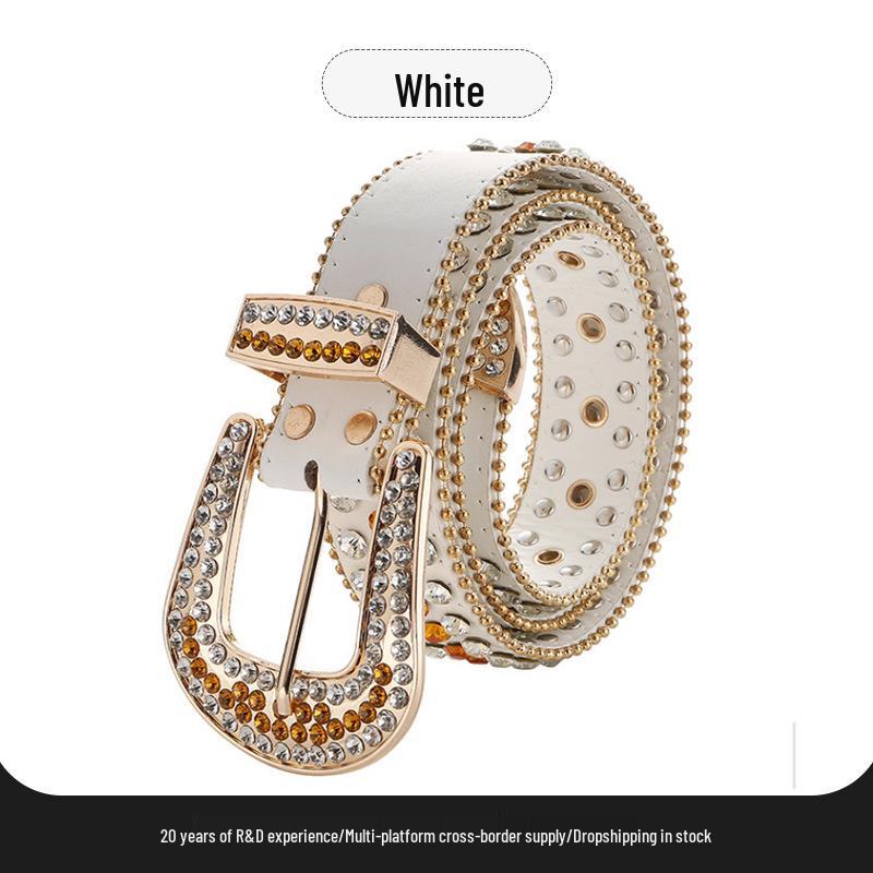 Западный ковбойский ремень со стразами и алмазами с пряжкой-пином из сплава - Унисекс стиль 105 cm белый
Западный ковбойский ремень со стразами и алмазами с пряжкой-пином из сплава - Унисекс стиль 105 cm белый