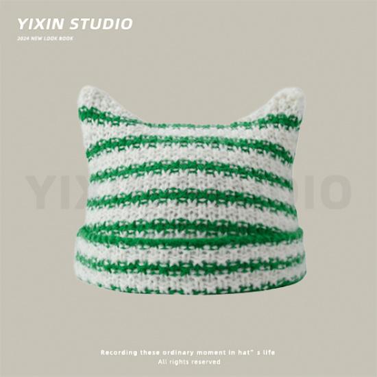 Autumn and winter cute cat ear knitted hat for women, Japanese-style striped warm knit hat, versatile pointed beanie for couples зелений
Autumn and winter cute cat ear knitted hat for women, Japanese-style striped warm knit hat, versatile pointed beanie for couples зелений