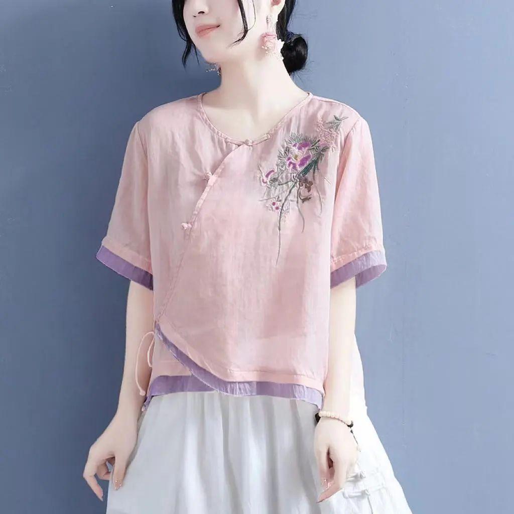 Cotton and linen button-down embroidered placket shirt women s five-quarter sleeve summer new asymmetrical half-sleeve top 4XL
Cotton and linen button-down embroidered placket shirt women s five-quarter sleeve summer new asymmetrical half-sleeve top 4XL