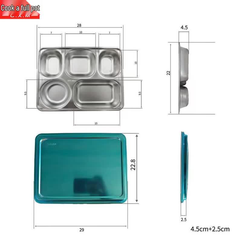 Deep 304 Stainless Steel 5-Compartment Lunch Tray with Lid
Deep 304 Stainless Steel 5-Compartment Lunch Tray with Lid